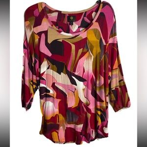 JM Collection stretchy top pink, burgundy L